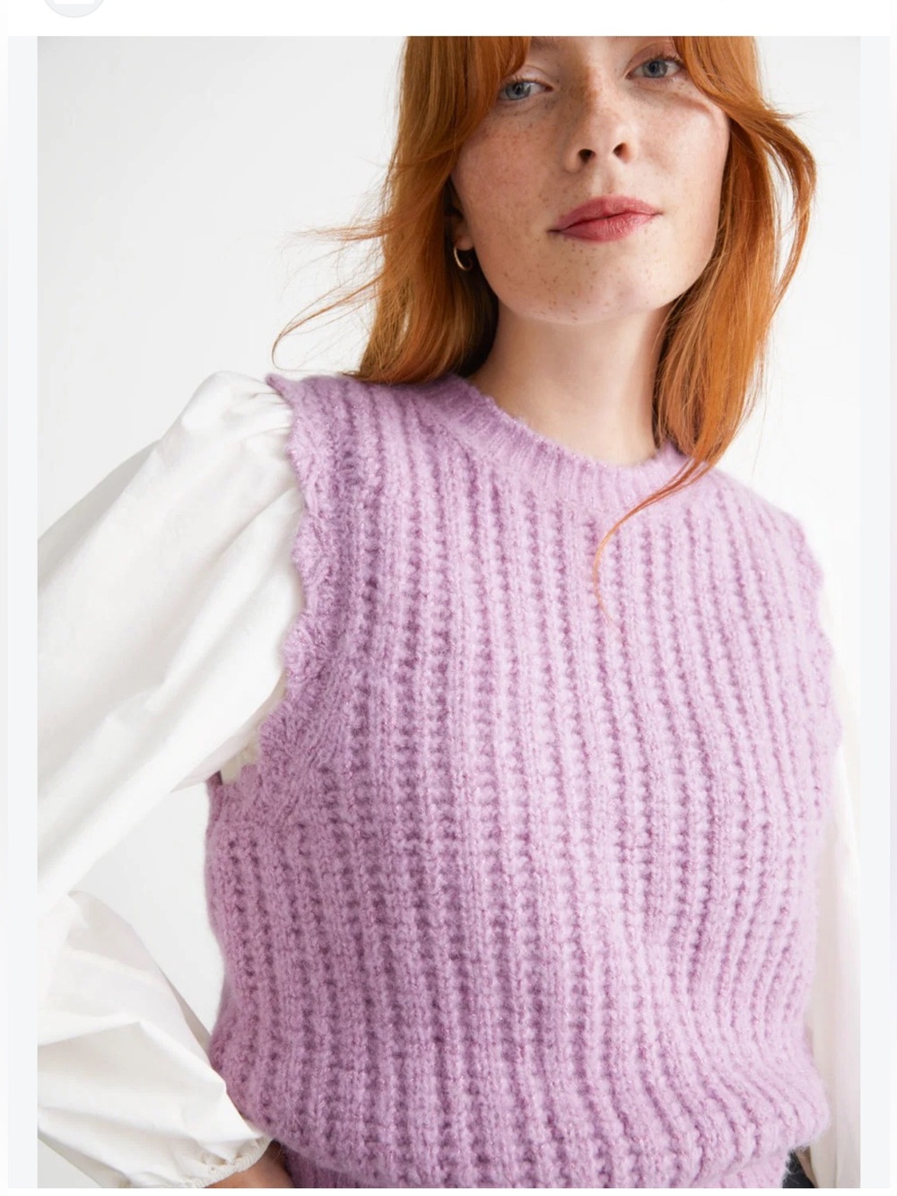 & Other Stories Lilac Lavender Alpaca Wool Glitter Knit Scalloped Vest M